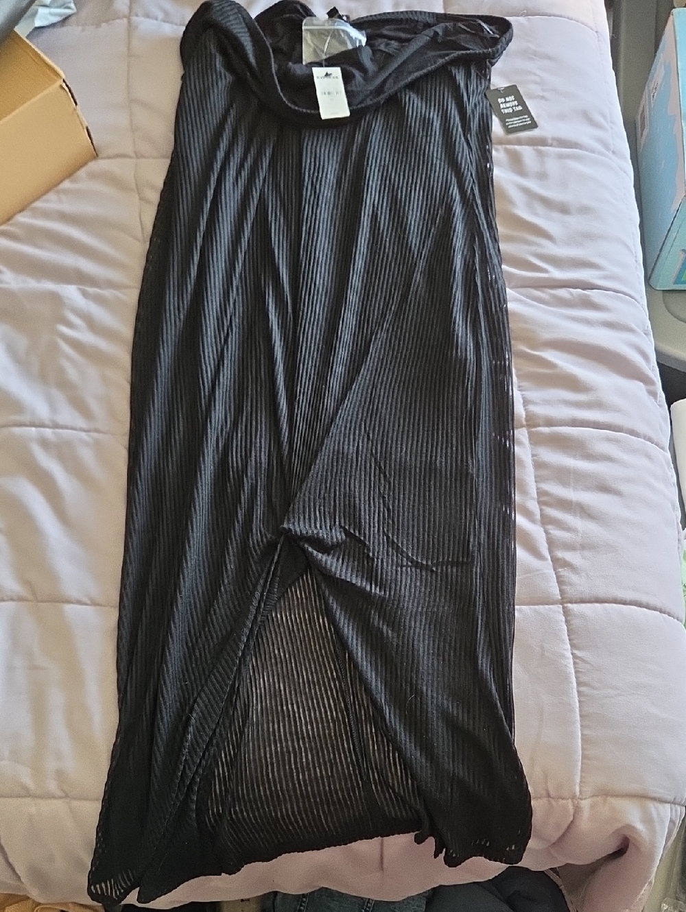 Black Ribbed Maxi Dress with Front Twist Detail